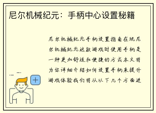 尼尔机械纪元：手柄中心设置秘籍