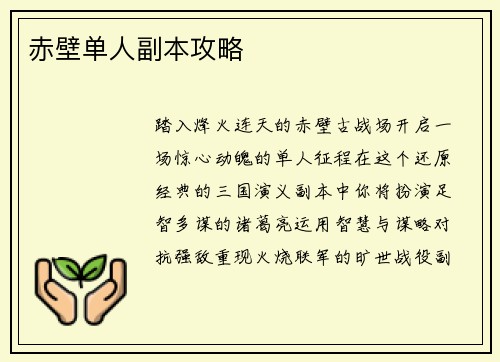 赤壁单人副本攻略